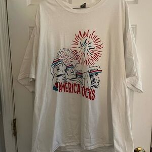 Gildan White "America Rocks" Short Sleeve T-Shirt, Plus Size, 3XL, 4th Of July